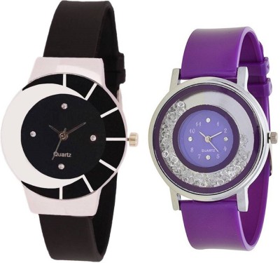 KNACK black white color fancy beautiful glass watch with movable crystals in dial fancy and attractive purple women Watch  - For Girls   Watches  (KNACK)