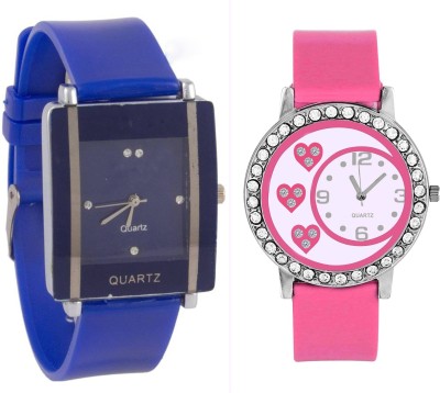 SPINOZA Blue square shape simple and professional pink crystals studded hearts on glass and case beautiful fancy women Watch  - For Girls   Watches  (SPINOZA)