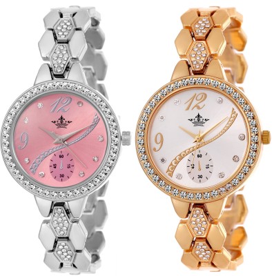 Swisso SWS-8041-Pink & Golden ladies Special Exclusive Studded Notable Series Watch  - For Women   Watches  (Swisso)
