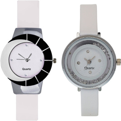 

SPINOZA Black white different design beautiful with movable crystals in dial fancy and attractive white women Watch - For Girls