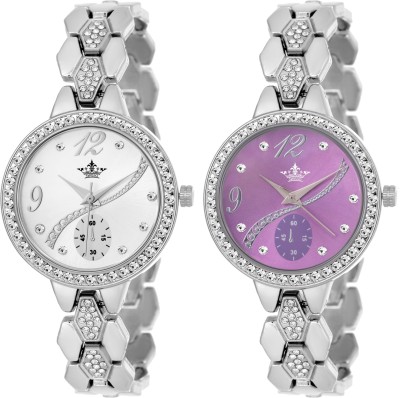 Swisso SWS-8041 White & Purple Ladies Special Exclusive Studded Notable Series Watch  - For Women   Watches  (Swisso)