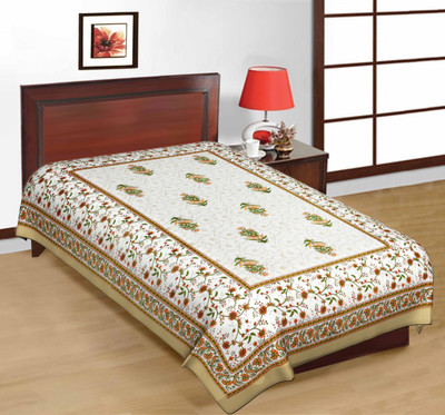 UNIQCHOICE 120 TC Cotton Single Floral Flat Bedsheet(Baige)