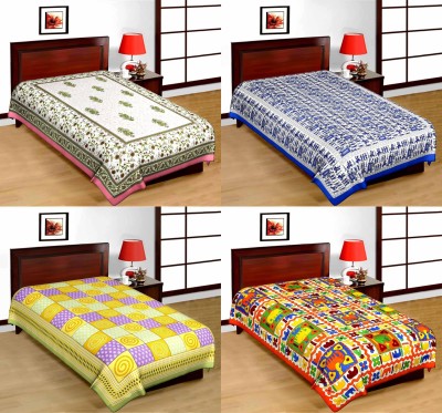 Bombay Spreads 120 TC Cotton Single Printed Flat Bedsheet(Pack of 4, Multicolor)