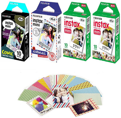 

Fujifilm Instax Mini White (10X2), Comic, Airmail (10X1) Film Roll(Yes 800 ISO Pack of 4)