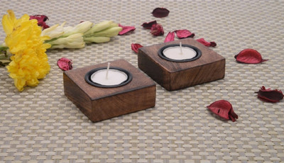 

EOAN Wooden Tealight Holder - set of 2 Candle(Brown, Pack of 2)