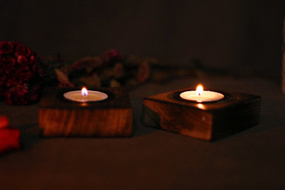 

Eoan Wooden Tea Light Candle Holder | set of 2 Candle(Brown, Pack of 2)