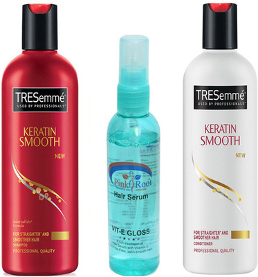 

TRESemme KERATIN SMOOTH SHAMPOO & CONDITIONER WITH PINK ROOT HAIR SERUM(Set of 3)