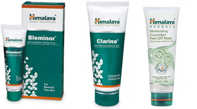 

Himalaya bleminor anti blemish cream,clarina anti acne face wash gel, moisturising cucumber peel of mask(Set of 3)