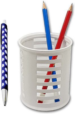 

Tuelip 1 Compartments Metal Mesh Pen Stand With Web Pen Round Shape White Color Multi Purpose Pen Stand(White)