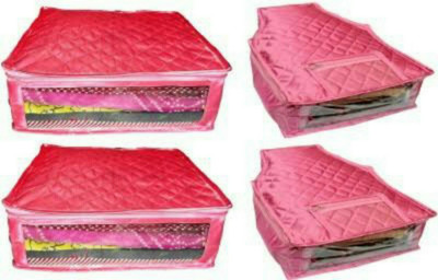 

SSN TRADERS 04 Pink nylon quilted set of 4 saree cover and blouse cover SSNP4BS(Pink)