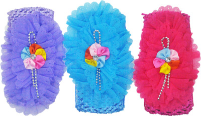

FAVINO Crochet Cutwork Flower Baby Headband ( Purple , Blue , Pink 3 Pcs Set Head Band(Multicolor)