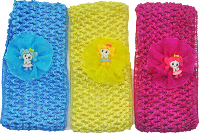 

FAVINO Crochet Cutwork Flower Baby Headband ( Blue , Yellow , Pink ) 3 Pcs Set Head Band(Multicolor)