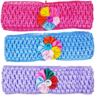 

Netboys Crochet Cutwork Flower Baby Headband ( Pink , Blue , Purple ) 3 Pcs Set Head Band(Multicolor)