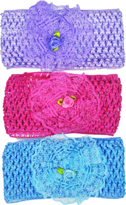 

FAVINO Crochet Cutwork Flower Baby Headband ( Purple , Pink , Blue ) 3 Pcs Set Head Band(Multicolor)
