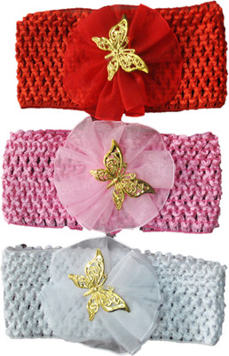 

Netboys Crochet Cutwork Flower Baby Headband ( Red , Pink , White ) 3 Pcs Set Head Band(Multicolor)