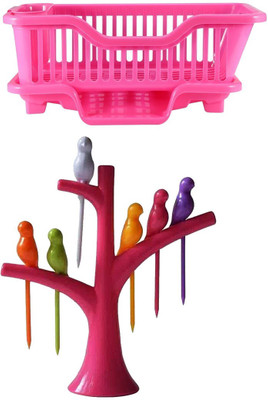 

Evana Combo Plate Rack with Bird Fruit Frok Plastic Kitchen Rack(Multicolor)