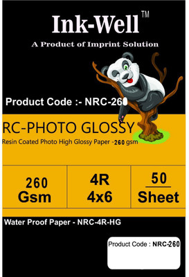 

INK WELL Photo Glossy Paper ,260 gsm ,50 sheets, 4*6 -Resincoat Unruled 4*6 Photo Paper(Set of 1, White)