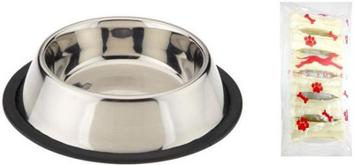 

Pets Empire Dog feeding bowl steel (Large) + (3 INCH X 6 PCS) round Stainless Steel Pet Bowl(1600 ml Multicolor)