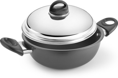 

Kitchen Chef HARD ANODISED DEEP KADAI WITH SS DOME LID 305MM Kadhai 30 cm with Lid(Hard Anodised), Black