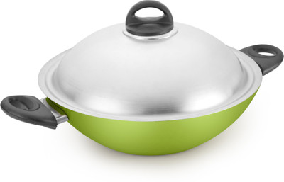

Kitchen Chef HARD ANODISED CHINESE WOK WITH DOME LID 270MM Kadhai 27 cm with Lid(Hard Anodised), Black