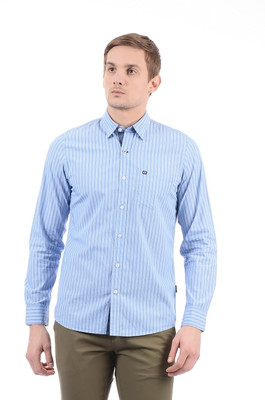 

London Fog Men's Striped Casual Light Blue Shirt