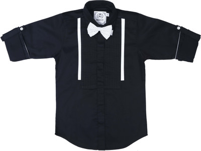 MashUp Boys Solid Party Black Shirt(Pack of 2)