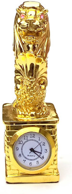 

Gooddeals Golden Merlion Metal Miniature Statue with clock Singapore Souvenir Decorative Showpiece - 14 cm(Polyresin, Gold)