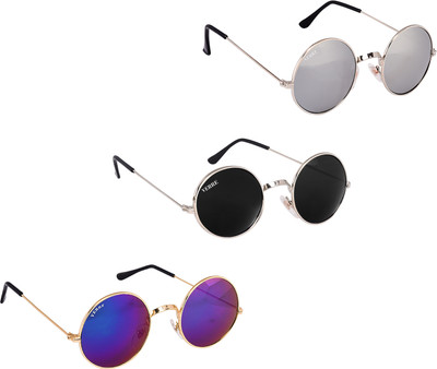 

Verre Round Sunglasses(Silver, Black, Blue)