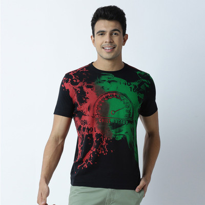 HUETRAP Graphic Print Men Round Neck Black T-Shirt