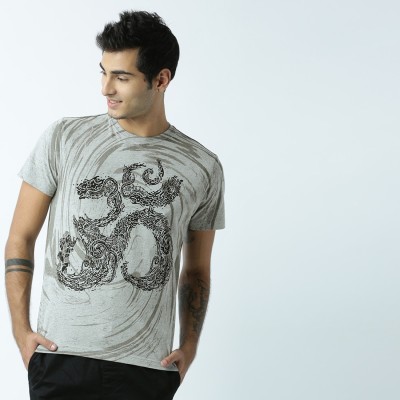 HUETRAP Graphic Print Men Round Neck Grey T-Shirt