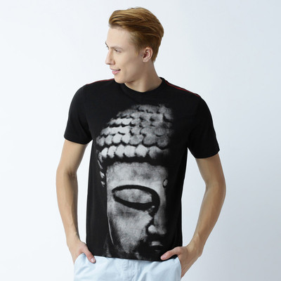 HUETRAP Printed Men Round Neck Black T-Shirt