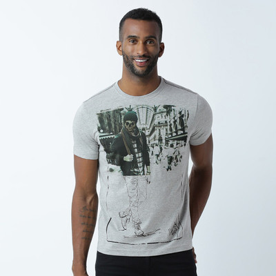 HUETRAP Graphic Print Men Round Neck Grey T-Shirt