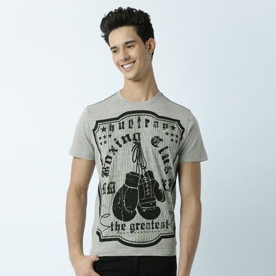HUETRAP Graphic Print Men Round Neck Grey T-Shirt