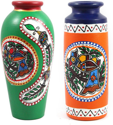 

India Meets India Warli Painting Flower Pot or Vase - Terracotta Clay Warli Handpainted Flower Vase & Pots Qty - 2 Terracotta Vase(6.5 inch, Multicolor)