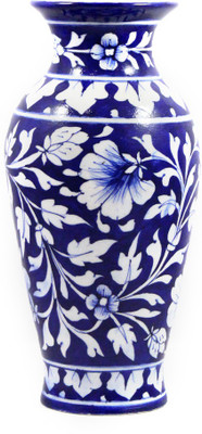

India Meets India Blue Pottery Vases & Pots /Handmade & Hand Decorated Ceramic Pots & Vases/ Blue Floral Design Flower Vases & Pots Ceramic Vase(9 inch, Blue)