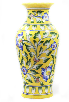 

India Meets India Blue Pottery Vases & Pots /Handmade & Hand Decorated Ceramic Pots & Vases/ Yellow Floral Design Flower Vases & Pots Ceramic Vase(9 inch, Yellow)