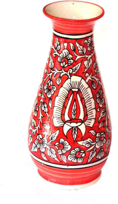 

India Meets India Khurja Pottery Flower Pot or Vase - Handmade and Hand Decorated Ceramic Flower Pot or Flower Vase Use For Home & Office Decoration Qty-1 Ceramic Vase(9 inch, Red)