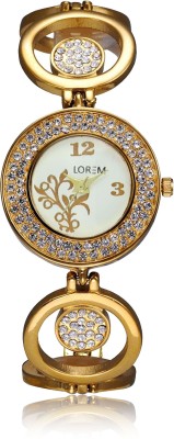 LOREM LR204 Golden Diamond Studed Girls Metal Bracelet Watch  - For Women   Watches  (LOREM)