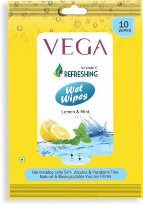 

VEGA WET WIPES LEMON & MINT 10WIPES (PACK OF 6)(6 Pieces)