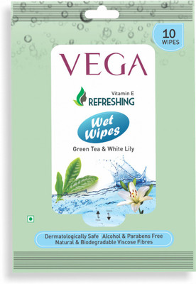 

VEGA WET WIPES GREEN TEA & WHITE LILY 10WIPES (PACK OF 6)(6 Pieces)