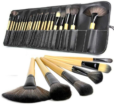 

sweetpea Wooden handle 24 PCS Professional Makeup Brush Cosmetic Beauty + Black Pouch Bag Leather Case - Wood Color(Pack of 24)