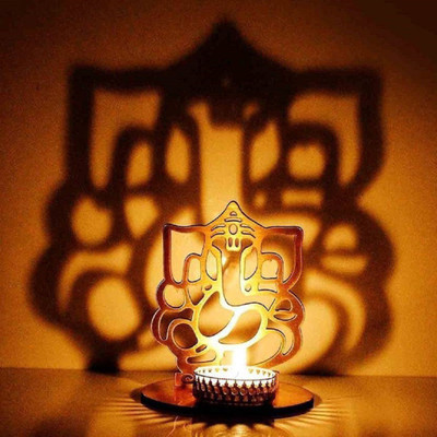 

D'DEZIRE Lord Ganesha Candle Holder Tealight Holder Iron Tealight Holder Diwali Gift Festival Gift Copper 1 - Cup Tealight Holder(Gold, Pack of 1)