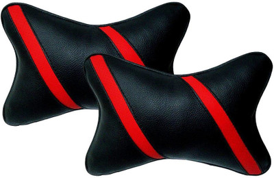 ManeKo Black, Red Leatherite Car Pillow Cushion for Universal For Car(Rectangular, Pack of 2)