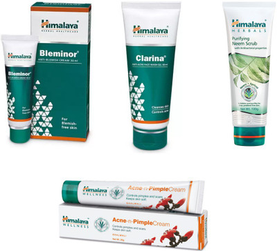 

Himalaya bleminor anti blemish cream,clarina anti acne face wash gel, pimple cream, neem scrub(Set of 4)