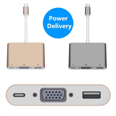 

DCT USB 3.1 Type C Male to HDMI+VGA+3.5mm Audio Female Adapter Converter For MacBook VGA Cable(Compatible with MACBOOK, COMPUTER, PROJECTOR, Silver, Gold), Gold;silver