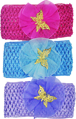 

Netboys Crochet Cutwork Flower Baby Headband ( Pink , Blue , Purple ) 3 Pcs Set Head Band(Multicolor)