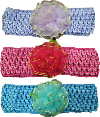 

FAVINO Crochet Cutwork Flower Baby Headband (Blue , Pink , Purple ) 3 Pcs Set Head Band(Multicolor)
