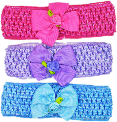 

FAVINO Crochet Cutwork Flower Baby Headband ( Pink , Purple , Blue ) 3 Pcs Set Head Band(Multicolor)