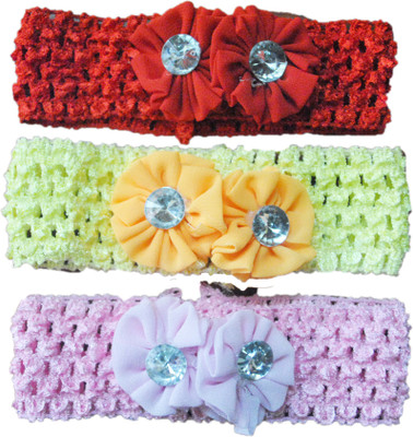 

FAVINO Crochet Cutwork Flower Baby Headband ( Red , Green , Purple ) 3 Pcs Set Head Band(Multicolor)