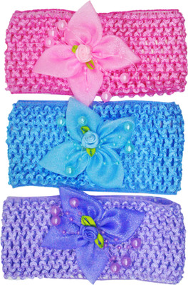 

FAVINO Crochet Cutwork Flower Baby Headband ( Pink , Blue , Purple ) 3 Pcs Set Head Band(Multicolor)